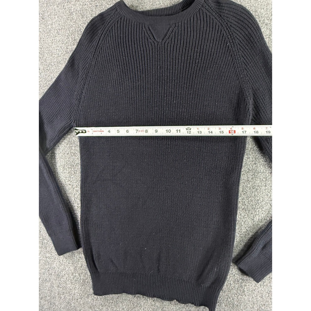 Zara Man Navy Blue Ribbed Knit 100% Fine Cotton Crewneck Sweater Mens Medium - Picture 5 of 5